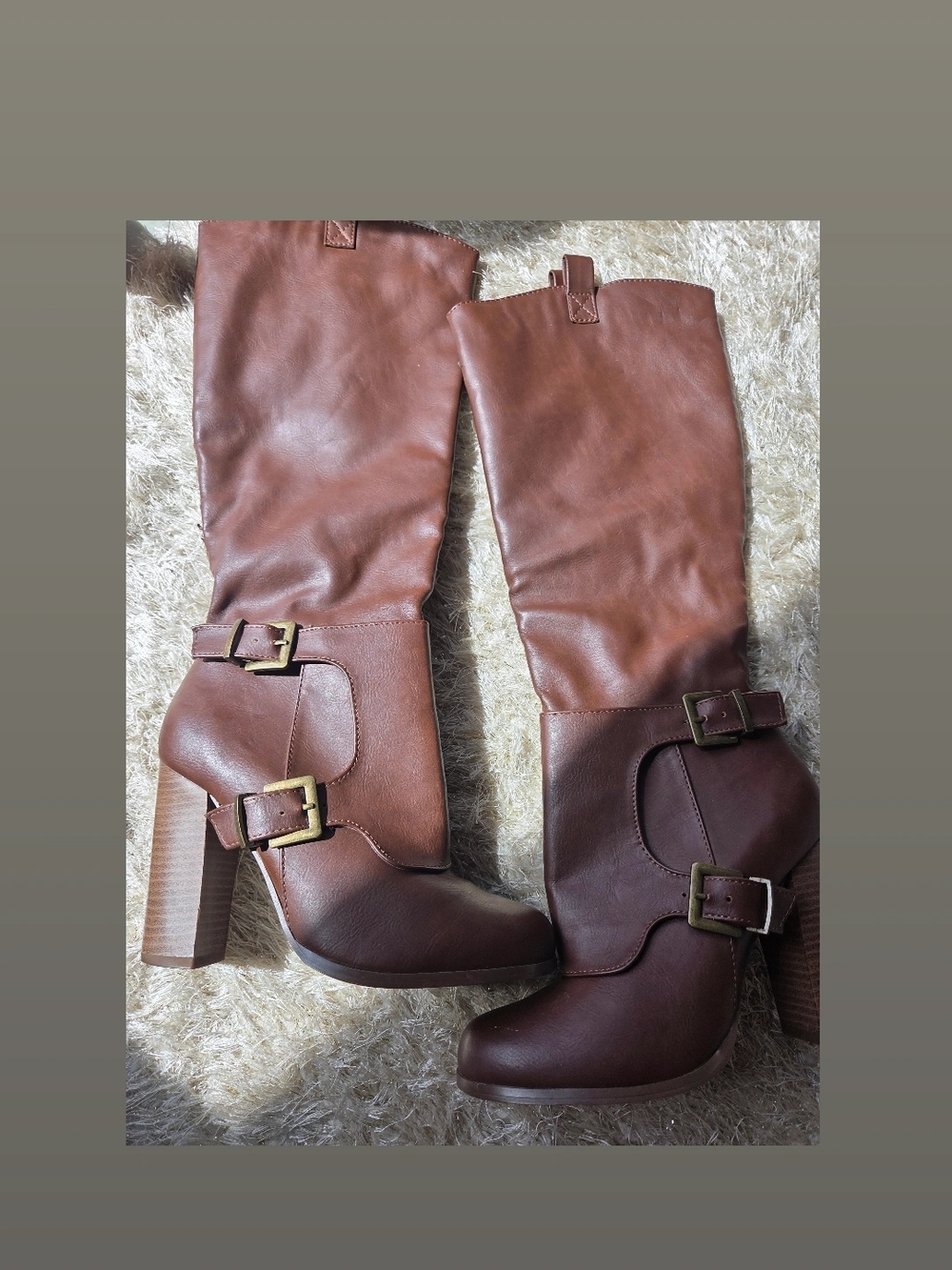 Cognac Brown Heeled Boots Size 7